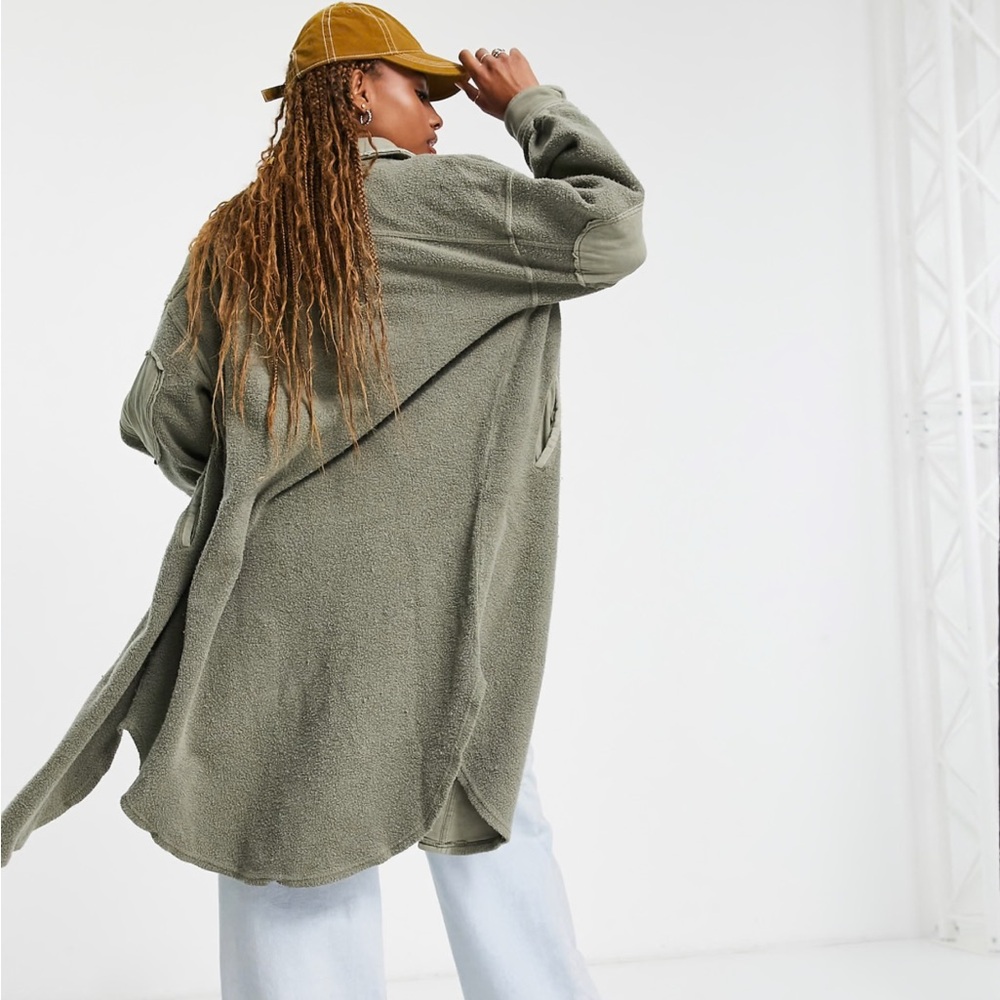 Free People Long Ruby Jacket Size XS Dirty Olive Green Fleece - Picture 14 of 15